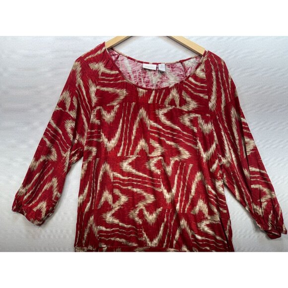 Chicos Womens Knitted Blouse Size 3 Red Abstract 3/4 Sleeve Retro Pullover Y2K - Picture 6 of 12